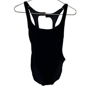 Vintage BAJA BLUE Black Sleeveless Scoop Neck Velour Bodysuit Size 14